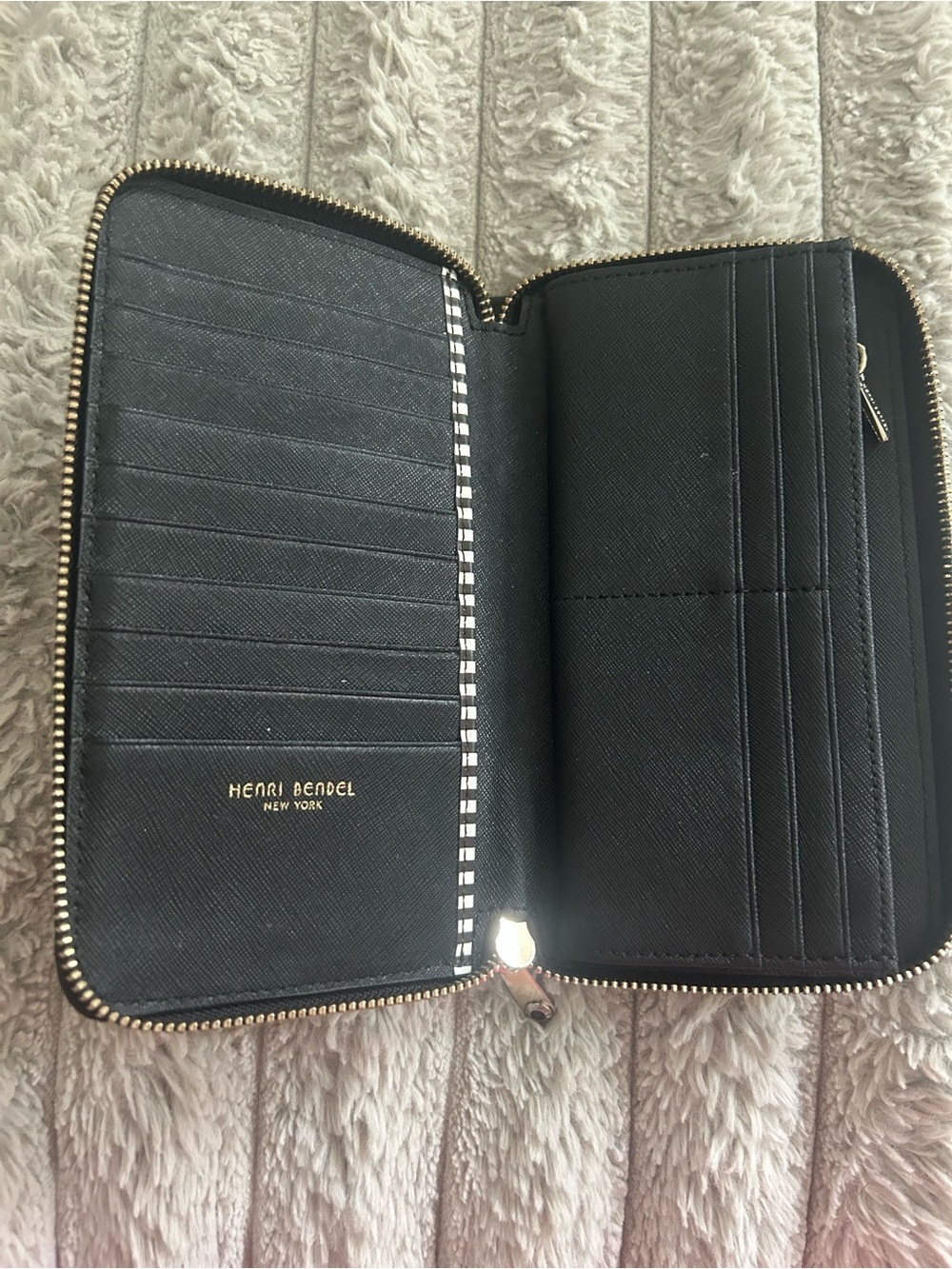 henri bendel Black Zip-Around Saffiano Leather Wallet with Gold Logo - Picture 4 of 5